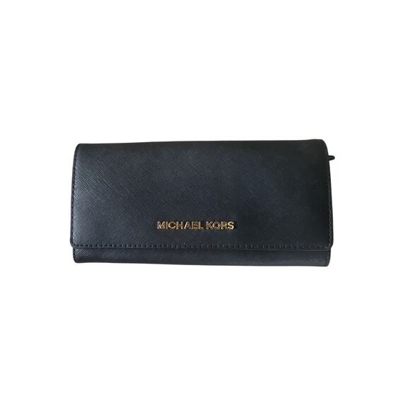 NWOT Michael Kors Black Leather Fulton Flap Continental Wallet - Picture 1 of 10